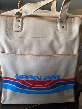 Pan Am Beige Canvas Tote with Blue & Red Logo, New without tags